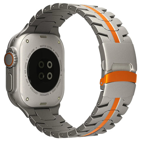 For Apple Watch Ultra 3 2 1 49mm / Series 11 10 46mm / 9 8 7 45mm / SE3 SE2 SE 6 5 4 44mm / 3 2 1 42mm Titanium Steel Wrist Strap - Titanium+Orange - 1