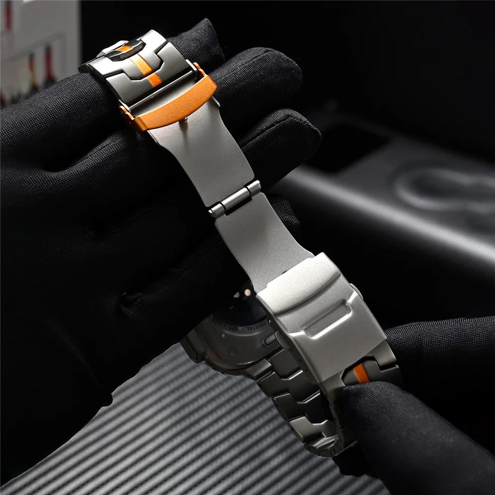 For Apple Watch Ultra 3 2 1 49mm / Series 11 10 46mm / 9 8 7 45mm / SE3 SE2 SE 6 5 4 44mm / 3 2 1 42mm Titanium Steel Wrist Strap - Titanium+Orange - 6
