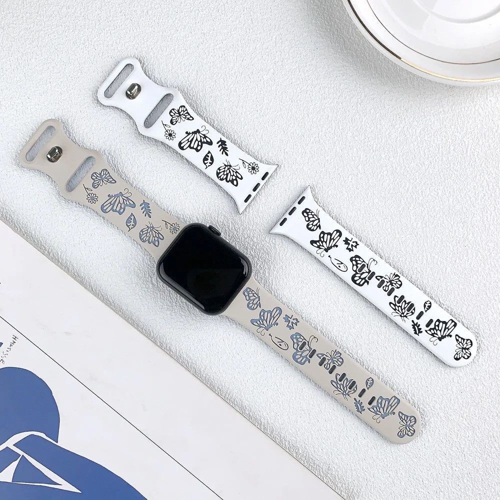For Apple Watch Ultra 3 2 1 49mm / Series 11 10 46mm / 9 8 7 45mm / SE3 SE2 SE 6 5 4 44mm / 3 2 1 42mm Silicone Strap - White+Black - 3