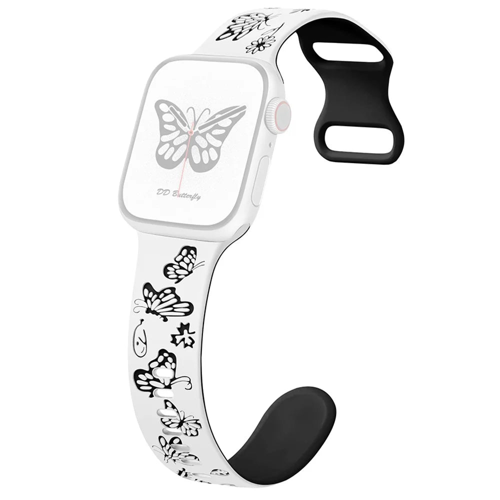 For Apple Watch Series 11 10 42mm / 9 8 7 41mm / SE3 SE2 SE 6 5 4 40mm / 3 2 1 38mm Silicone Strap Dual Color Watchband - White+Black - 1