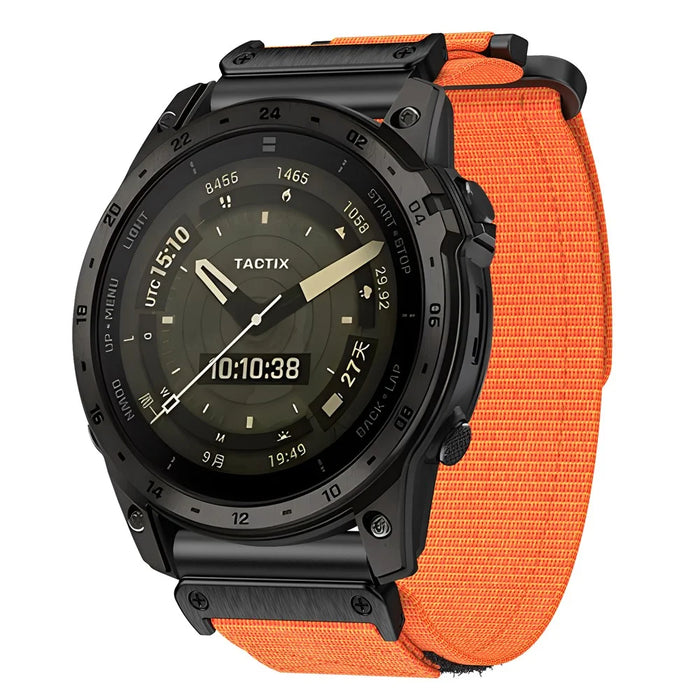 For Garmin Tactix 7 Pro / Fenix 7X / 6X Pro / 5X Plus Watch Band 26mm Nylon Wrist Strap - Orange - 2