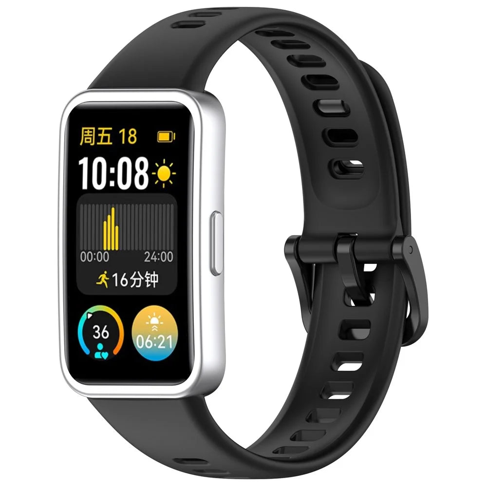 For Huawei Band 8 / 8 NFC / 9 / 9 NFC Glossy Silicone Watch Strap Replacement Watchband - Black - 4