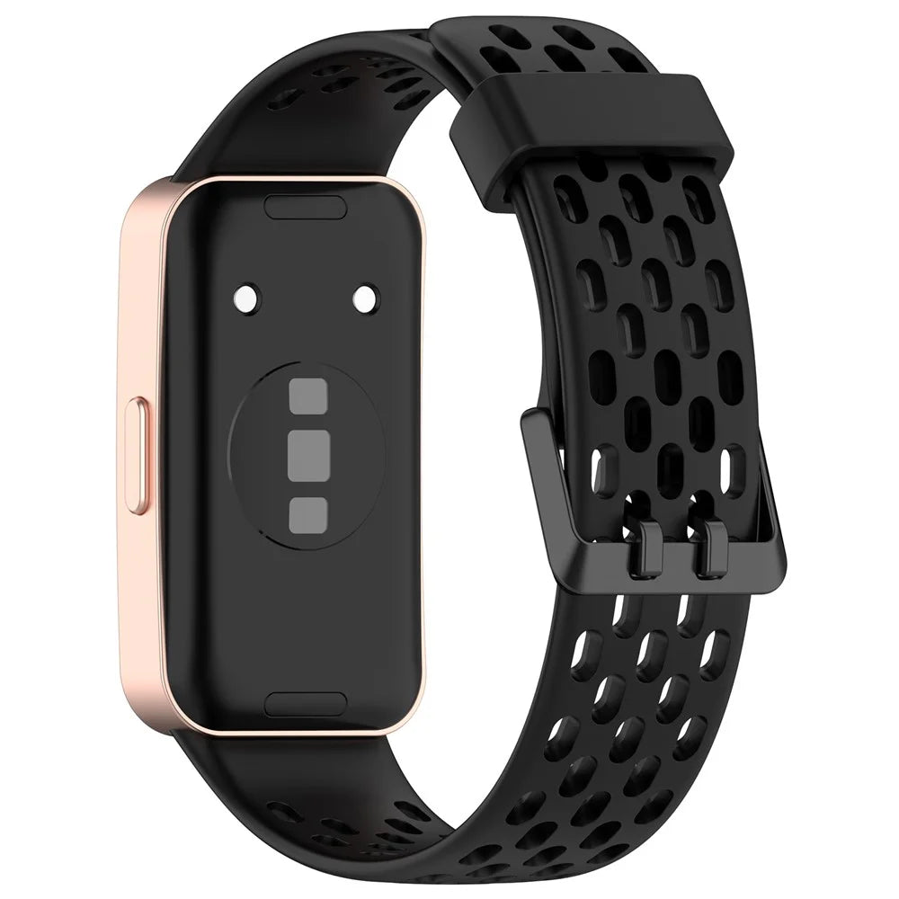 For Huawei Band 9 / 9 NFC / 8 / 8 NFC Replacement Band Adjustable Silicone Watch Strap - Black - 1