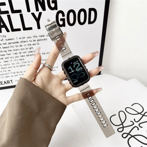 Integrated Watch Strap for Xiaomi Smart Band 8 Pro Adjustable Silicone Watchband with Watch Case - Transparent Black - 1