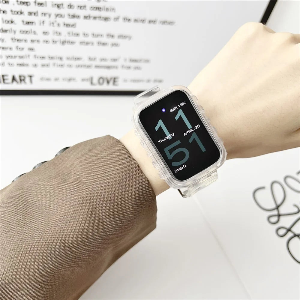 Integrated Watch Strap for Xiaomi Smart Band 8 Pro Adjustable Silicone Watchband with Watch Case - Transparent Black - 2