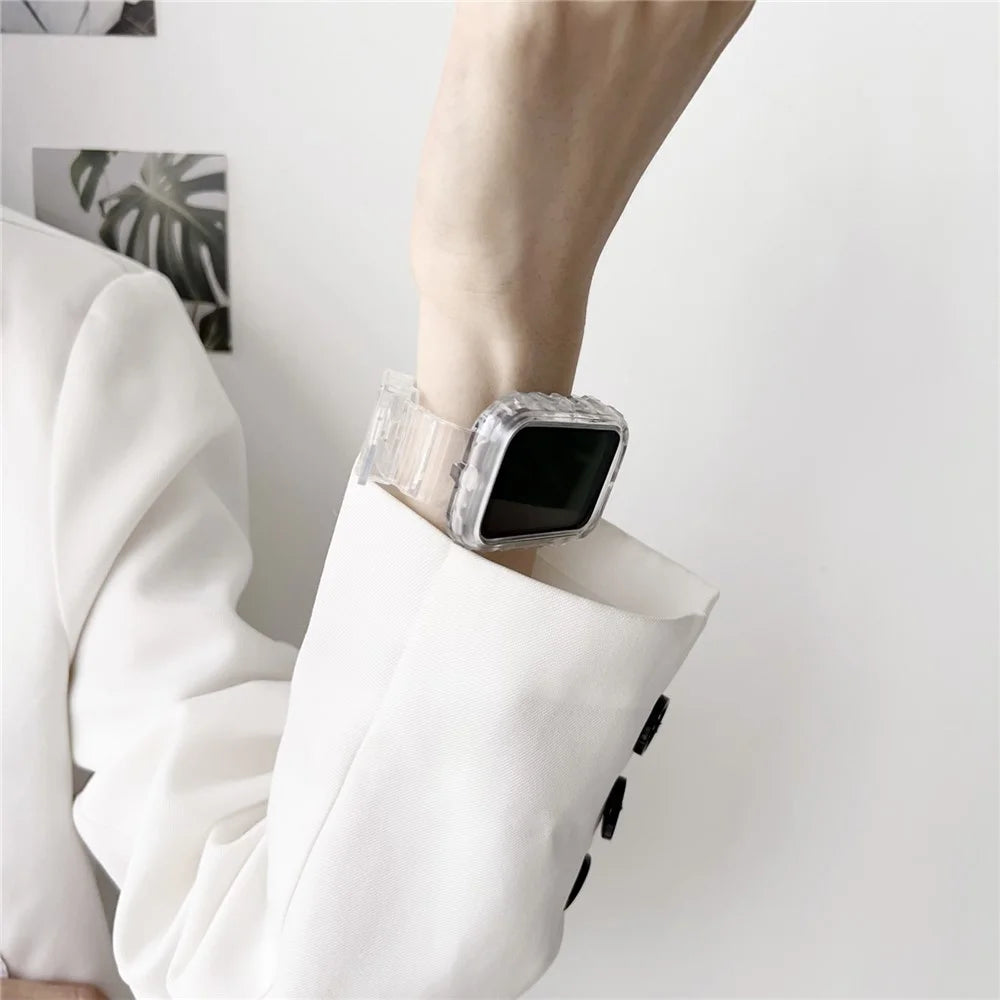 Integrated Watch Strap for Xiaomi Smart Band 8 Pro Adjustable Silicone Watchband with Watch Case - Transparent Black - 5