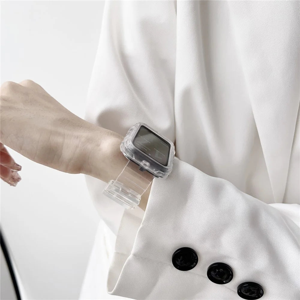 Integrated Watch Strap for Xiaomi Smart Band 8 Pro Adjustable Silicone Watchband with Watch Case - Transparent Black - 6