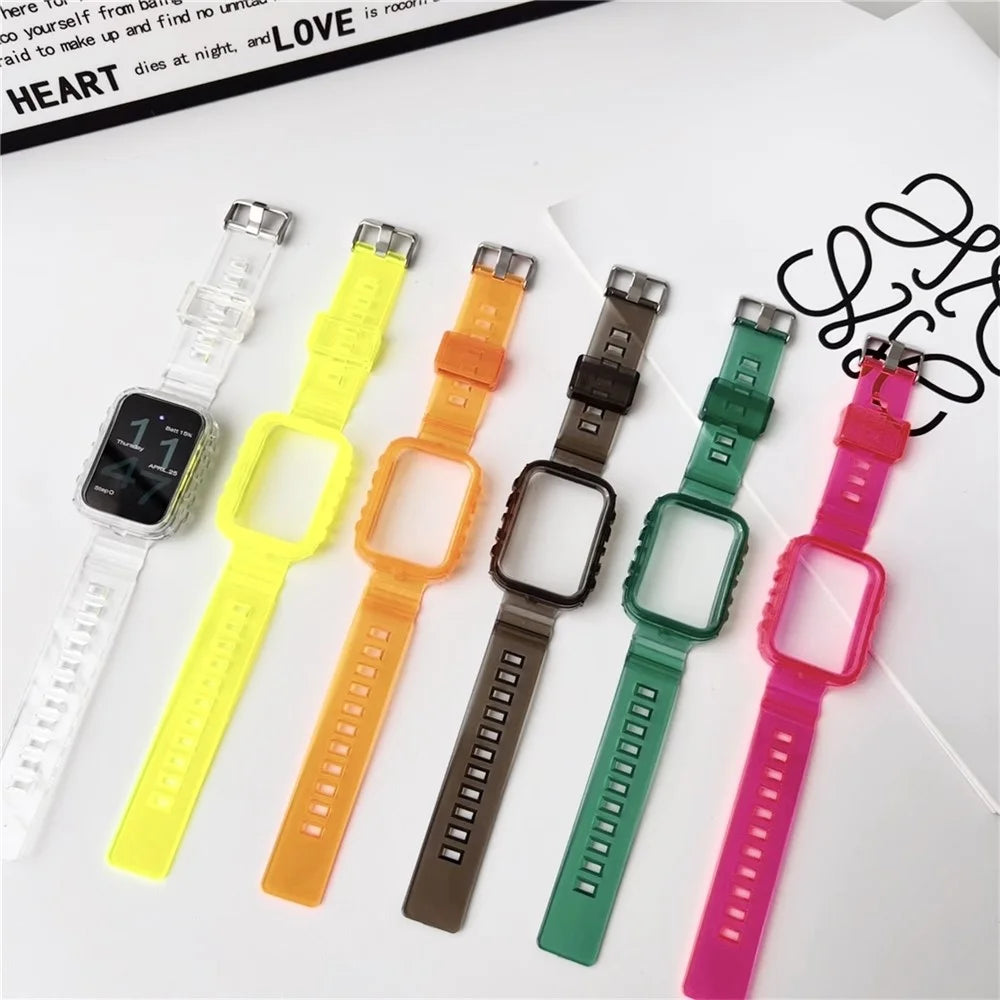 Integrated Watch Strap for Xiaomi Smart Band 8 Pro Adjustable Silicone Watchband with Watch Case - Transparent Black - 7