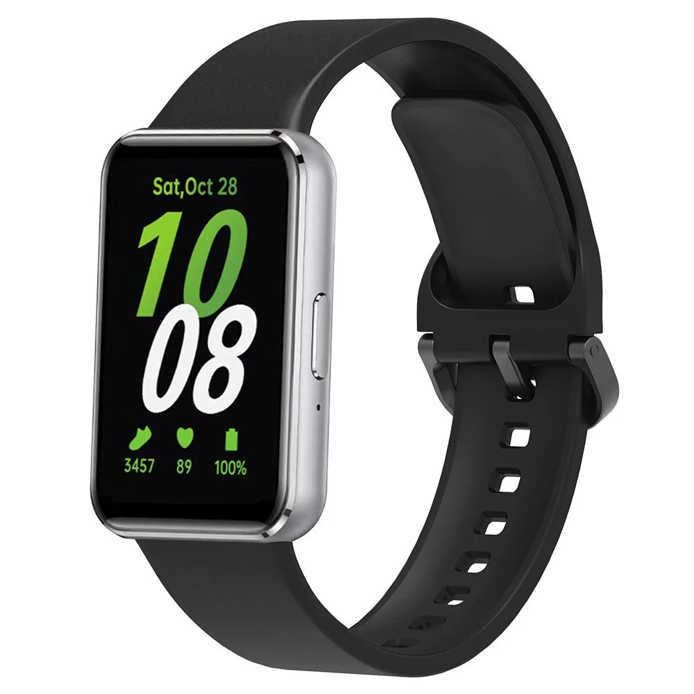 For Samsung Galaxy Fit3 Silicone Strap Replacement Wrist Band with Watch Case - Black - 2
