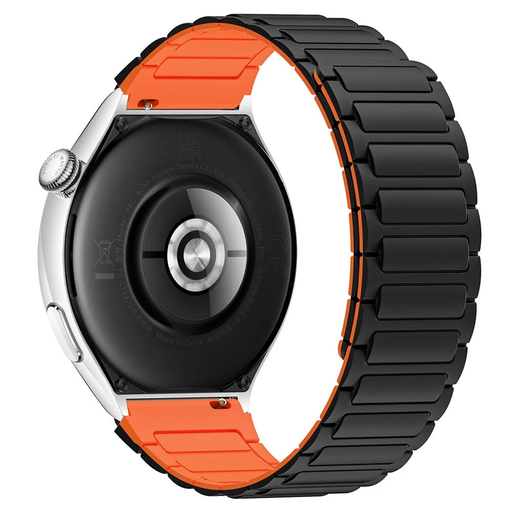 Silicone Watch Band for Huawei Watch 4 / 4 Pro / GT 4 46mm Magnetic Wrist Strap - Black / Orange - 1