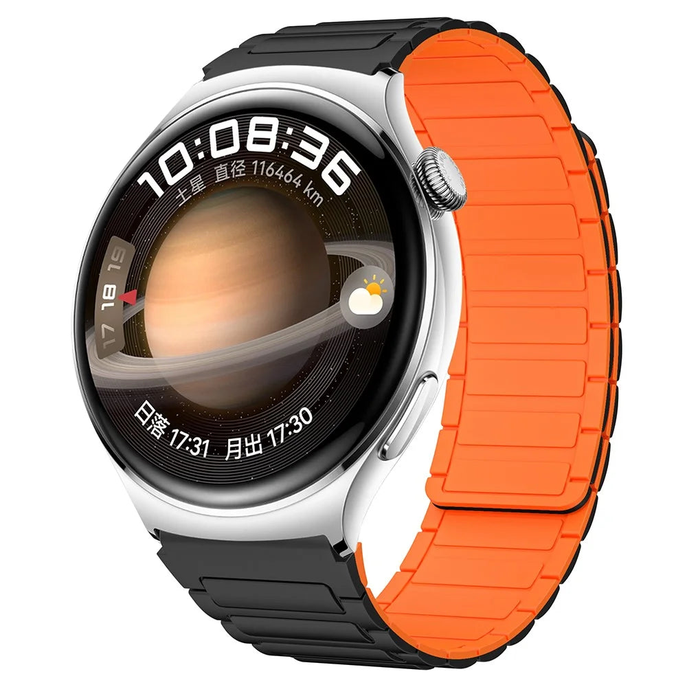 Silicone Watch Band for Huawei Watch 4 / 4 Pro / GT 4 46mm Magnetic Wrist Strap - Black / Orange - 3