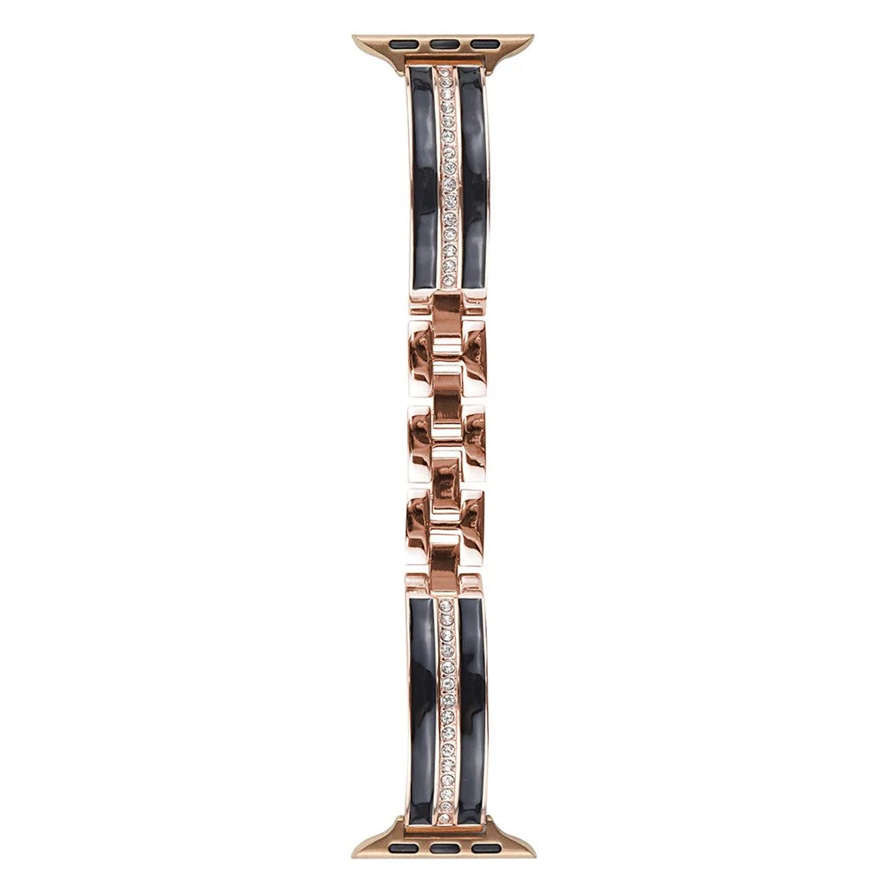 For Apple Watch Series 11 10 42mm / 9 8 7 41mm / SE3 SE2 SE 6 5 4 40mm / 3 2 1 38mm Epoxy Watch Band Metal Bangle Strap - Rose Gold+Black - 1