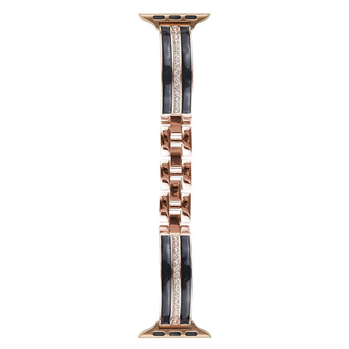 For Apple Watch Series 11 10 42mm / 9 8 7 41mm / SE3 SE2 SE 6 5 4 40mm / 3 2 1 38mm Epoxy Watch Band Metal Bangle Strap - Rose Gold+Black - 1