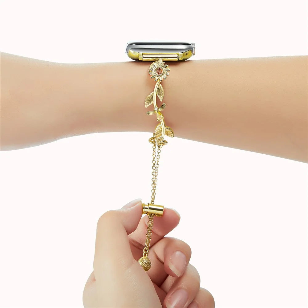For Apple Watch Series 11 10 42mm / 9 8 7 41mm / SE3 SE2 SE 6 5 4 40mm / 3 2 1 38mm Zinc Alloy Watch Strap - Gold - 5