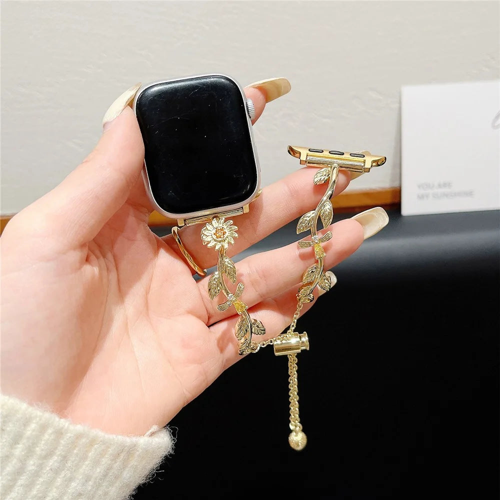 For Apple Watch Series 11 10 42mm / 9 8 7 41mm / SE3 SE2 SE 6 5 4 40mm / 3 2 1 38mm Zinc Alloy Watch Strap - Gold - 6