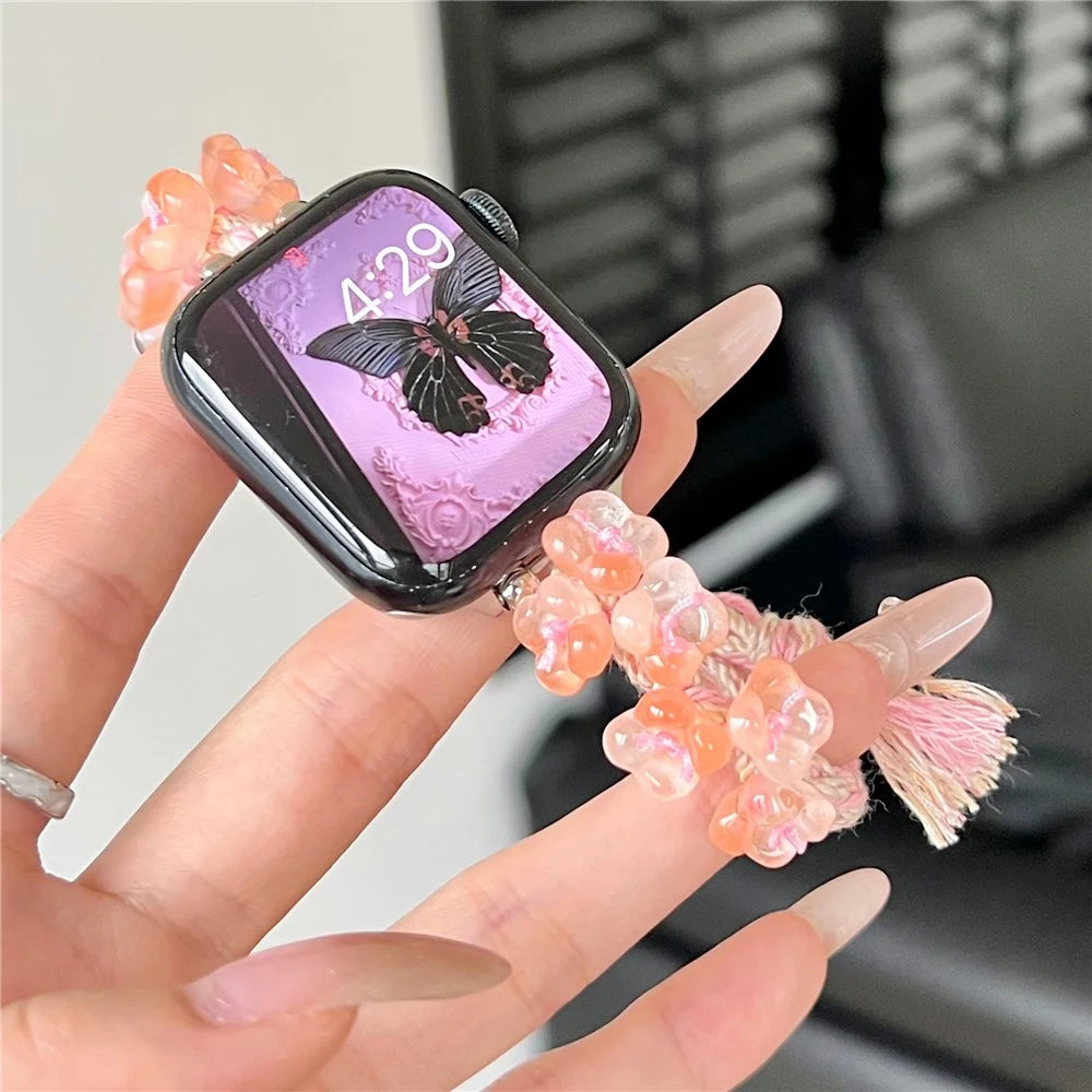 For Apple Watch Ultra 3 2 1 49mm / Series 11 10 46mm / 9 8 7 45mm / SE3 SE2 SE 6 5 4 44mm / 3 2 1 42mm Braided Rope Watch Strap - Pink - 2