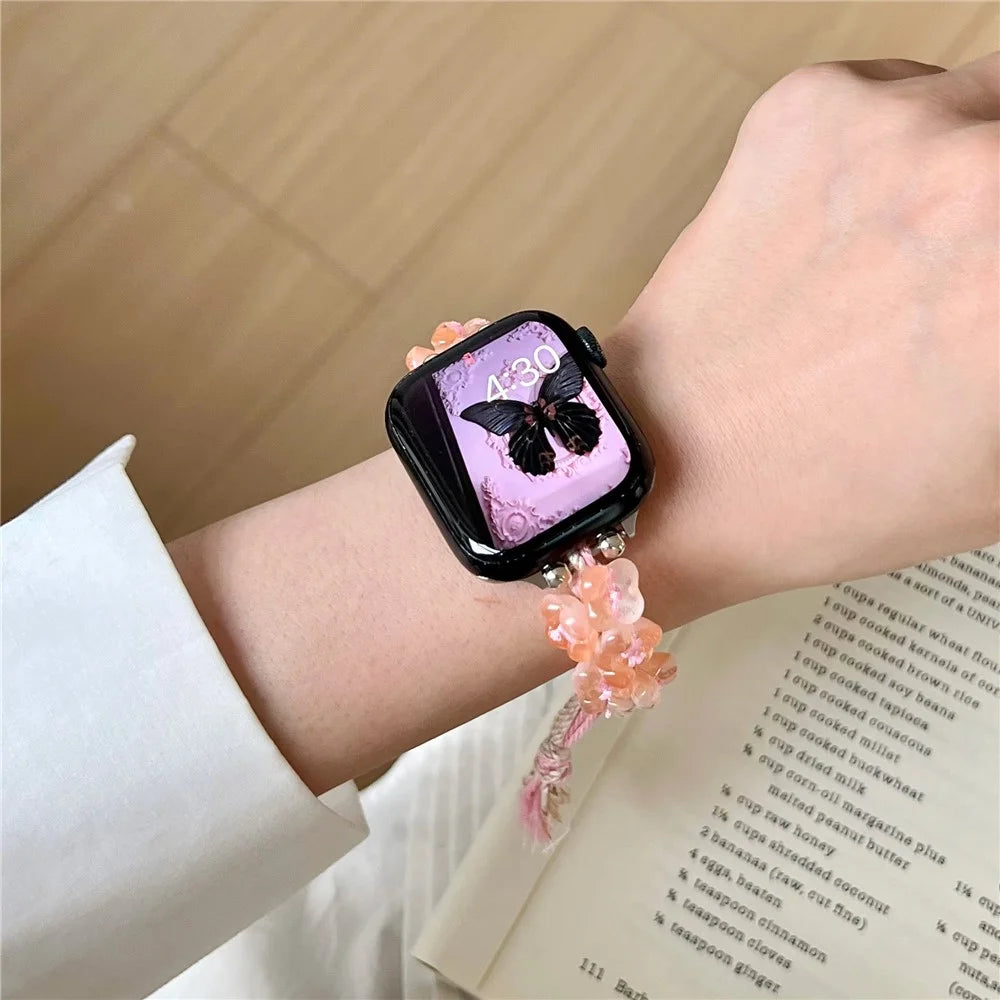 For Apple Watch Ultra 3 2 1 49mm / Series 11 10 46mm / 9 8 7 45mm / SE3 SE2 SE 6 5 4 44mm / 3 2 1 42mm Braided Rope Watch Strap - Pink - 3