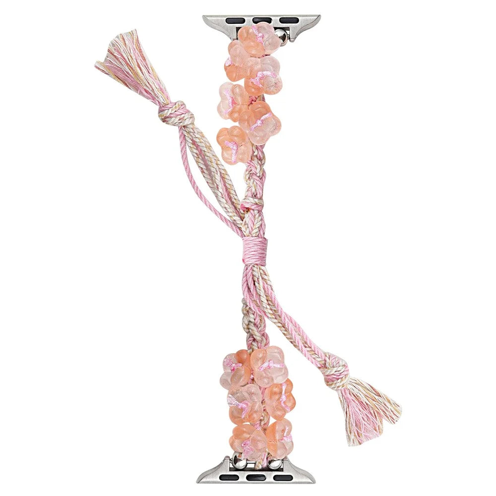 For Apple Watch Series 11 10 42mm / 9 8 7 41mm / SE3 SE2 SE 6 5 4 40mm / 3 2 1 38mm Braided Rope Bracelet Watch Strap - Pink - 1