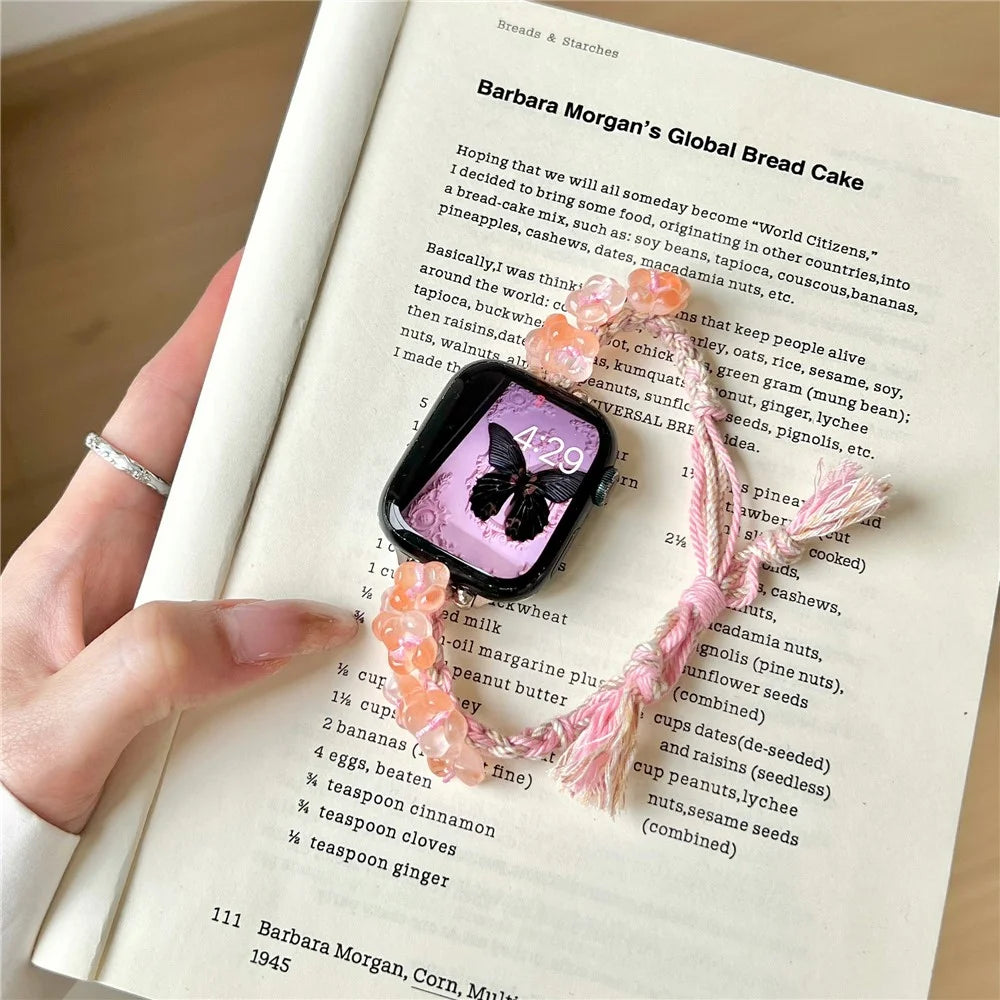 For Apple Watch Series 11 10 42mm / 9 8 7 41mm / SE3 SE2 SE 6 5 4 40mm / 3 2 1 38mm Braided Rope Bracelet Watch Strap - Pink - 5