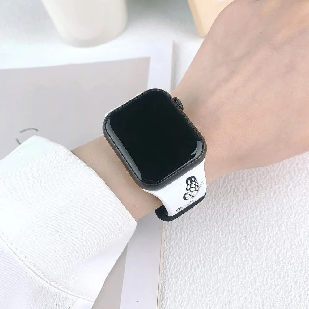 For Apple Watch Ultra 3 2 1 49mm / Series 11 10 46mm / 9 8 7 45mm / SE3 SE2 SE 6 5 4 44mm / 3 2 1 42mm Butterfly Silicone Band - White+Black - 3