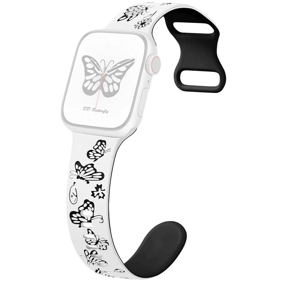 For Apple Watch Series 11 10 42mm / 9 8 7 41mm / SE3 SE2 SE 6 5 4 40mm / 3 2 1 38mm Band Dual Color Silicone Strap - White+Black - 1