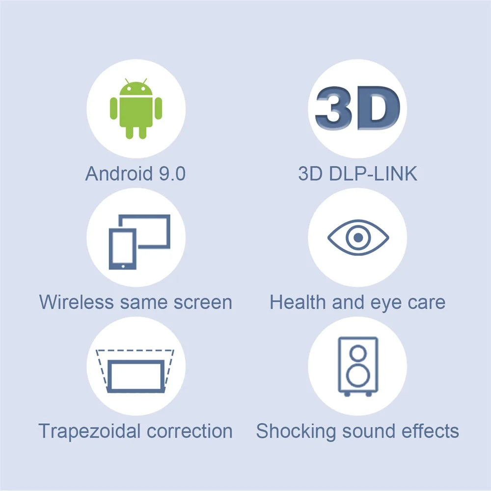 V7 Pro Home Theater Android 9.0 DLP Projector High Definition Projector Support 5G  /  2.4G WiFi - US Plug - 5