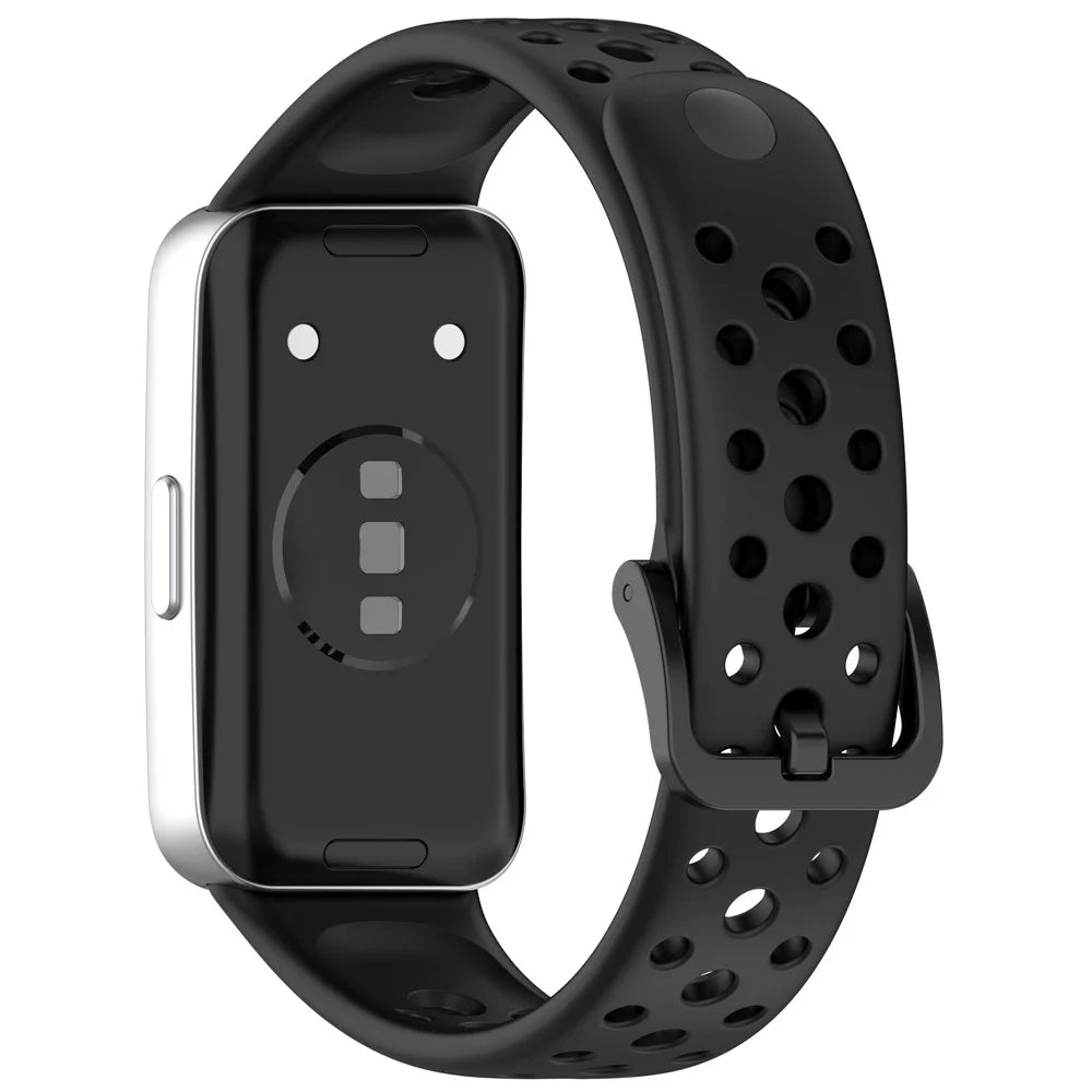 For Huawei Band 9 / 9 NFC / 8 / 8 NFC Breathable Holes Replacement Band Silicone Watch Strap - Black - 1