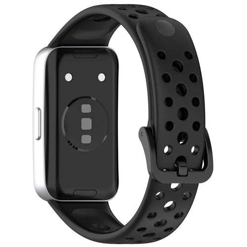 For Huawei Band 9 / 9 NFC / 8 / 8 NFC Breathable Holes Replacement Band Silicone Watch Strap - Black - 1