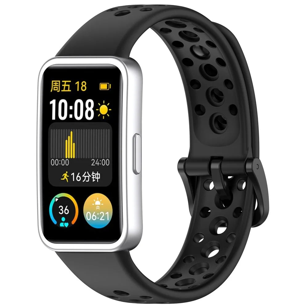 For Huawei Band 9 / 9 NFC / 8 / 8 NFC Breathable Holes Replacement Band Silicone Watch Strap - Black - 4