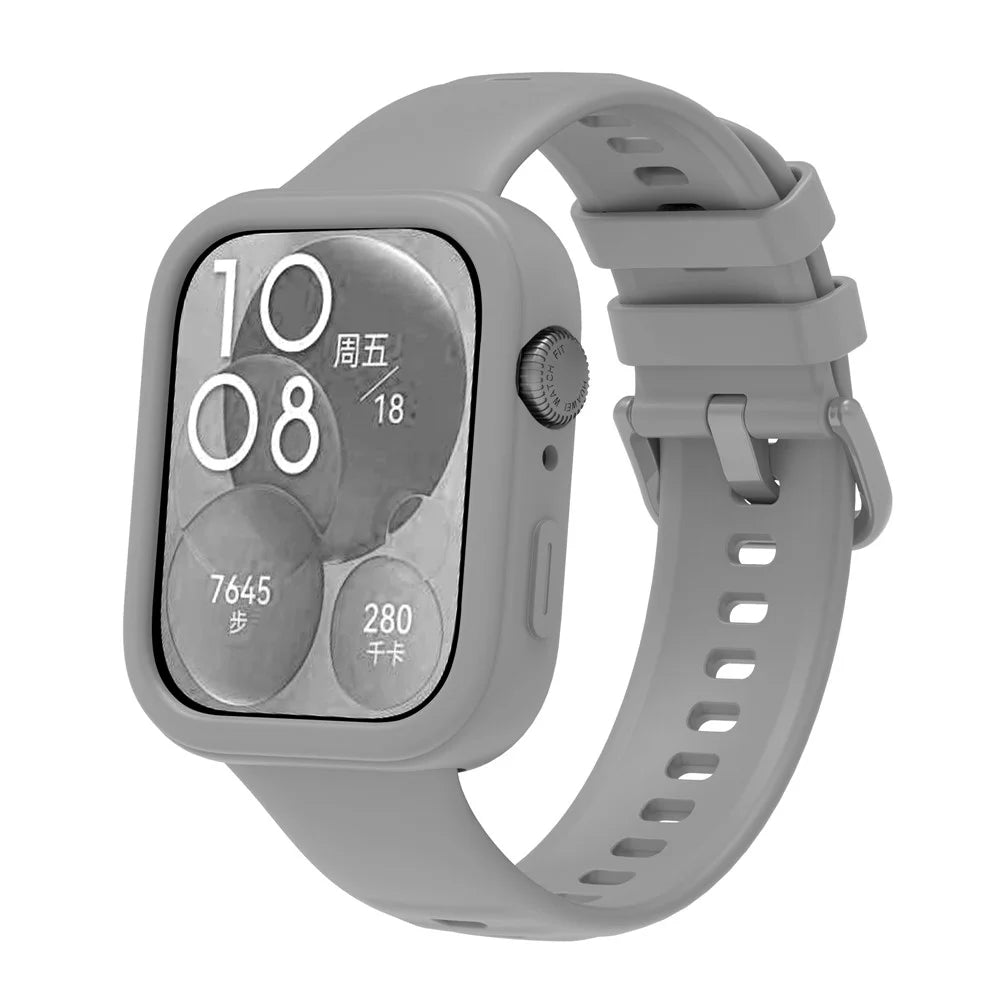 For Huawei Watch Fit 3 Silicone Case Hollow Shockproof Watch Protective Frame - Grey - 4