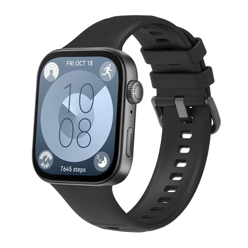 For Huawei Watch Fit 3 Silicone Watch Band Adjustable Strap Replacement - Black - 4