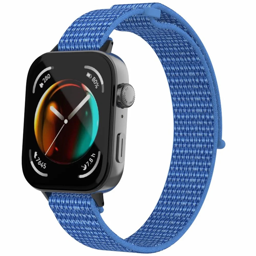 For Huawei Watch Fit 3 Watch Strap Magic Tape Nylon Wrist Band - Cape Blue - 2