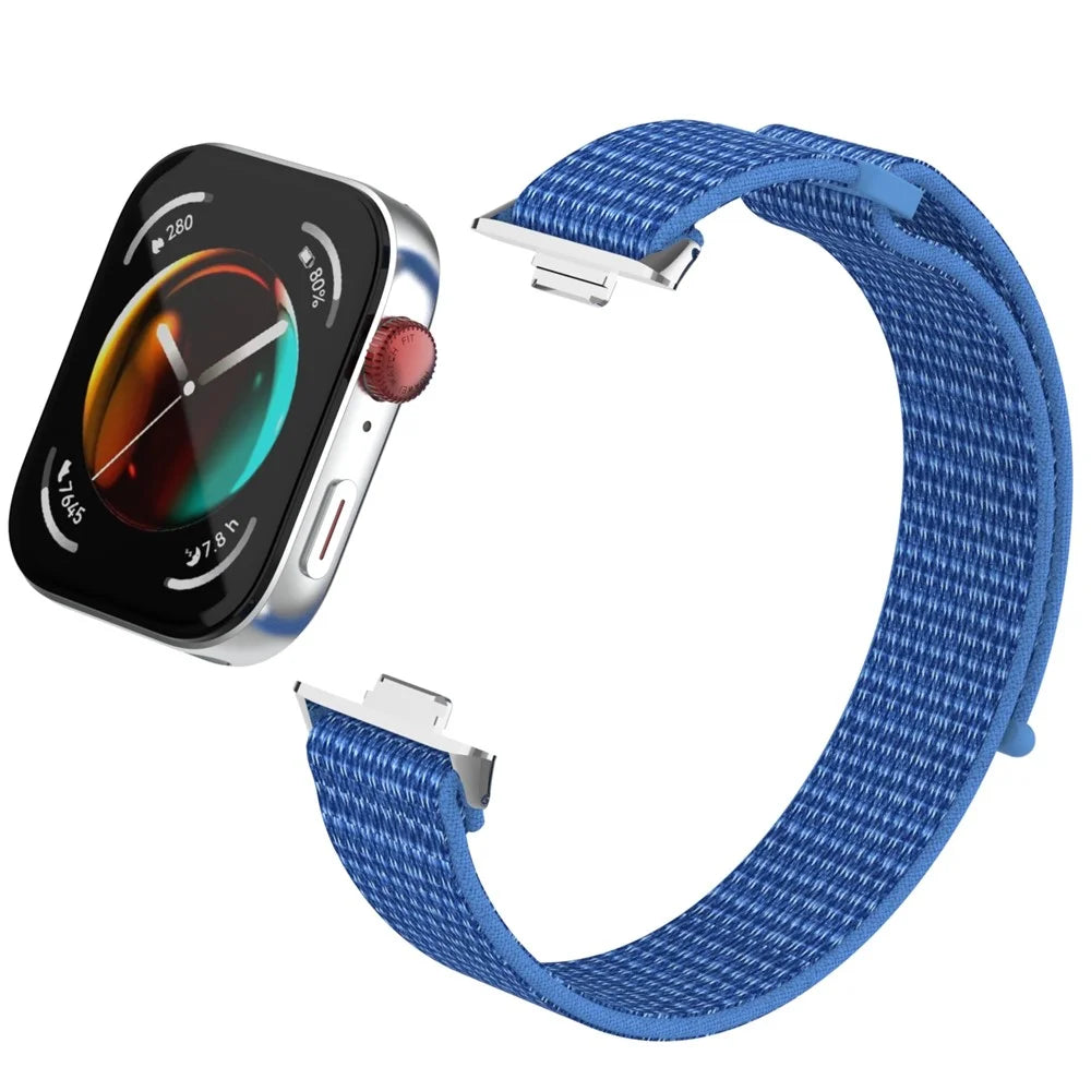 For Huawei Watch Fit 3 Watch Strap Magic Tape Nylon Wrist Band - Cape Blue - 3