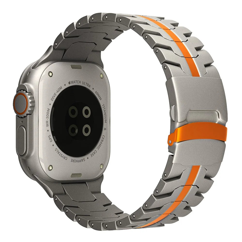For Apple Watch Ultra 3 2 1 49mm / Series 11 10 46mm / 9 8 7 45mm / SE3 SE2 SE 6 5 4 44mm / 3 2 1 42mm Watch Strap Titanium  - Titanium+Orange - 1