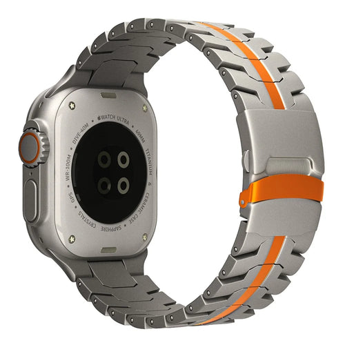 For Apple Watch Ultra 3 2 1 49mm / Series 11 10 46mm / 9 8 7 45mm / SE3 SE2 SE 6 5 4 44mm / 3 2 1 42mm Watch Strap Titanium  - Titanium+Orange - 1