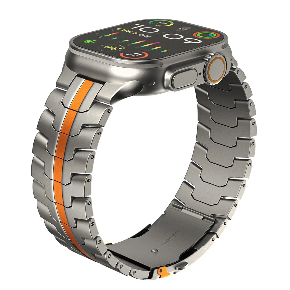 For Apple Watch Ultra 3 2 1 49mm / Series 11 10 46mm / 9 8 7 45mm / SE3 SE2 SE 6 5 4 44mm / 3 2 1 42mm Watch Strap Titanium  - Titanium+Orange - 2