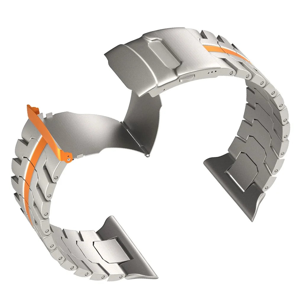 For Apple Watch Ultra 3 2 1 49mm / Series 11 10 46mm / 9 8 7 45mm / SE3 SE2 SE 6 5 4 44mm / 3 2 1 42mm Watch Strap Titanium  - Titanium+Orange - 3
