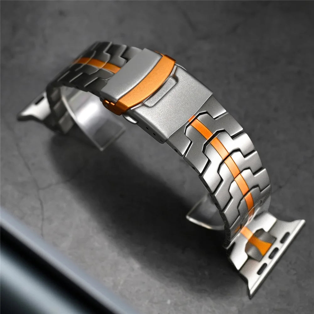 For Apple Watch Ultra 3 2 1 49mm / Series 11 10 46mm / 9 8 7 45mm / SE3 SE2 SE 6 5 4 44mm / 3 2 1 42mm Watch Strap Titanium  - Titanium+Orange - 5