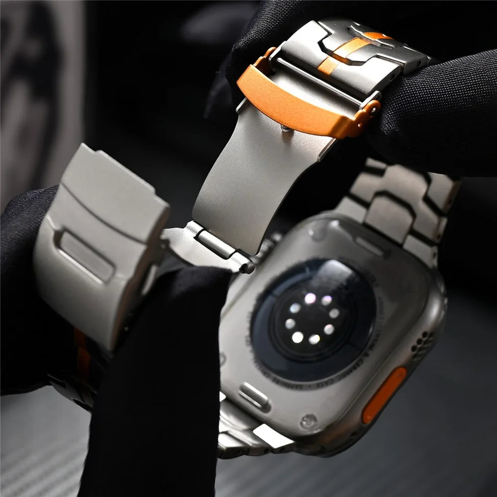 For Apple Watch Ultra 3 2 1 49mm / Series 11 10 46mm / 9 8 7 45mm / SE3 SE2 SE 6 5 4 44mm / 3 2 1 42mm Watch Strap Titanium  - Titanium+Orange - 6