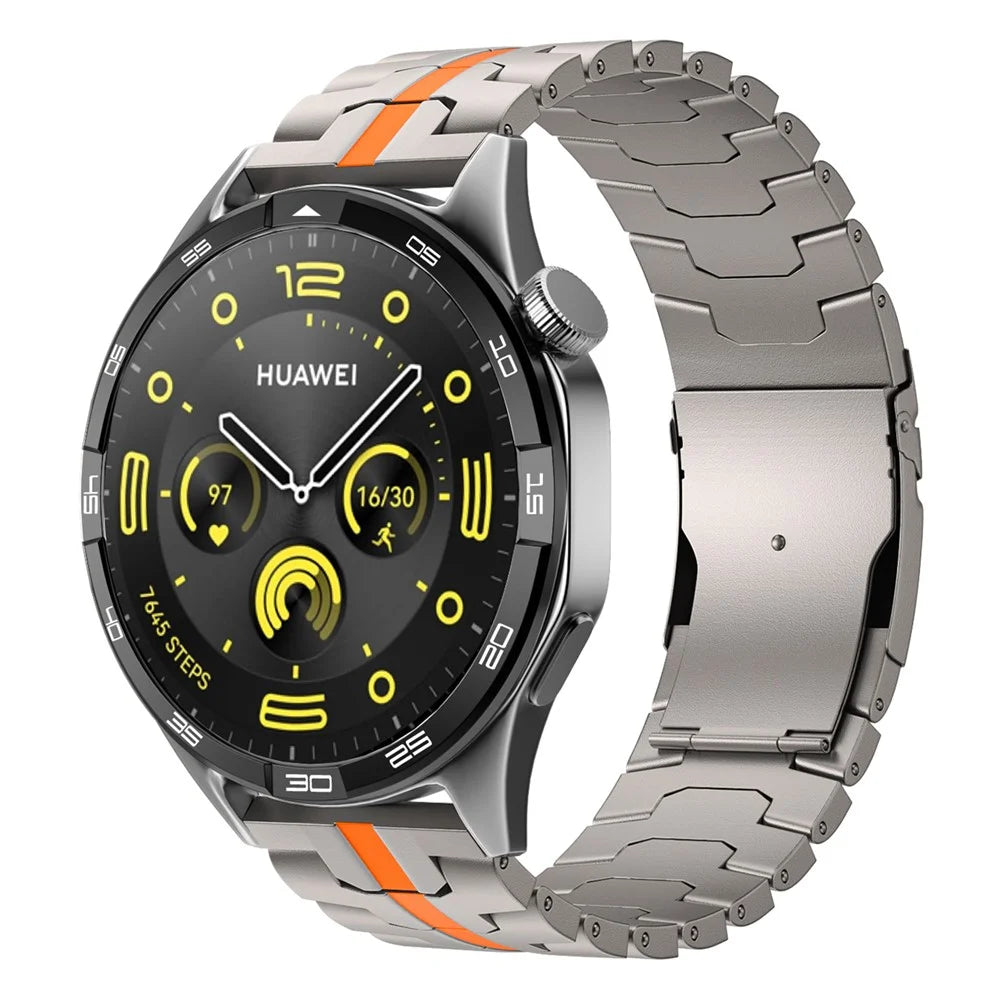 For Huawei Watch 4  /  4 Pro  /  Watch GT 4 46mm Watch Band 22mm Pure Titanium Wrist Strap - Titanium+Orange - 2