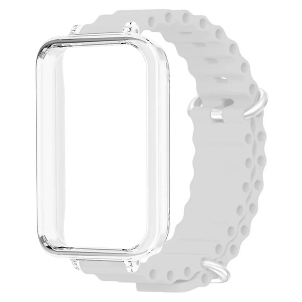For Honor Band 9 Watch Band Ocean Silicone Strap with Transparent Case - White - 2