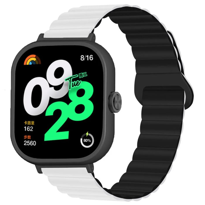 For Xiaomi Redmi Watch 4 Silicone Watch Strap Dual Color Magnetic Band with PC Case - White+Black - 1