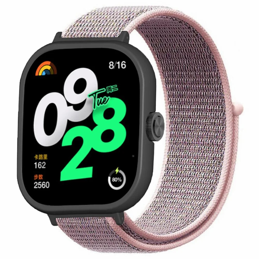 For Xiaomi Redmi Watch 4 Wrist Strap Nylon Loop Watch Band with Black PC Watch Case - Pink - 1