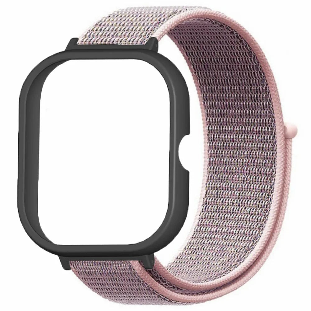 For Xiaomi Redmi Watch 4 Wrist Strap Nylon Loop Watch Band with Black PC Watch Case - Pink - 2