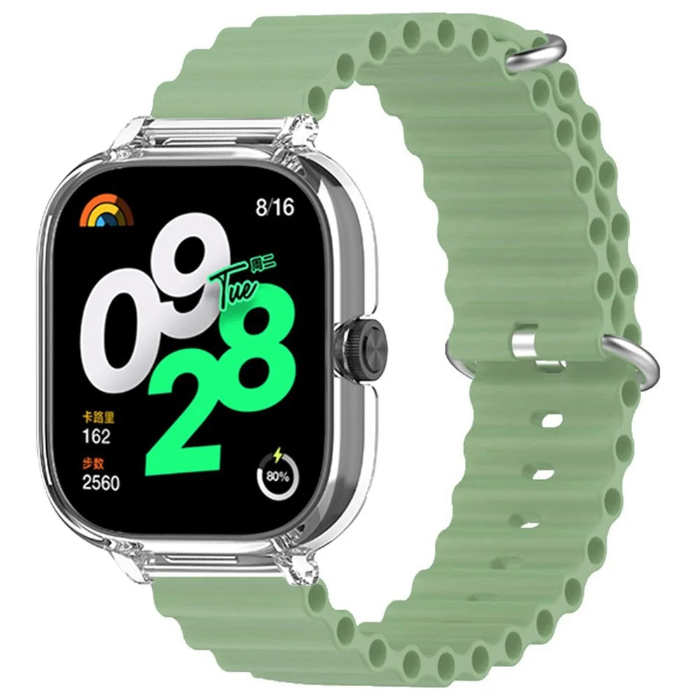For Xiaomi Redmi Watch 4 Silicone Strap Ocean Sport Watch Band with Transparent Case - Light Green - 1