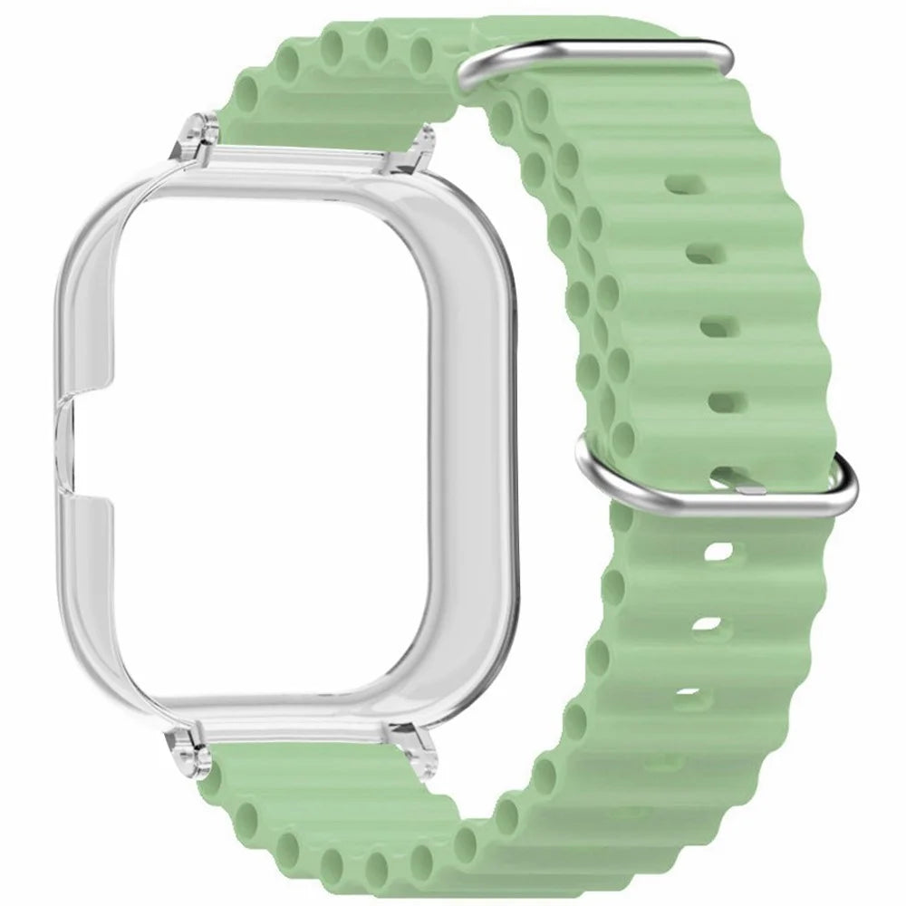 For Xiaomi Redmi Watch 4 Silicone Strap Ocean Sport Watch Band with Transparent Case - Light Green - 3