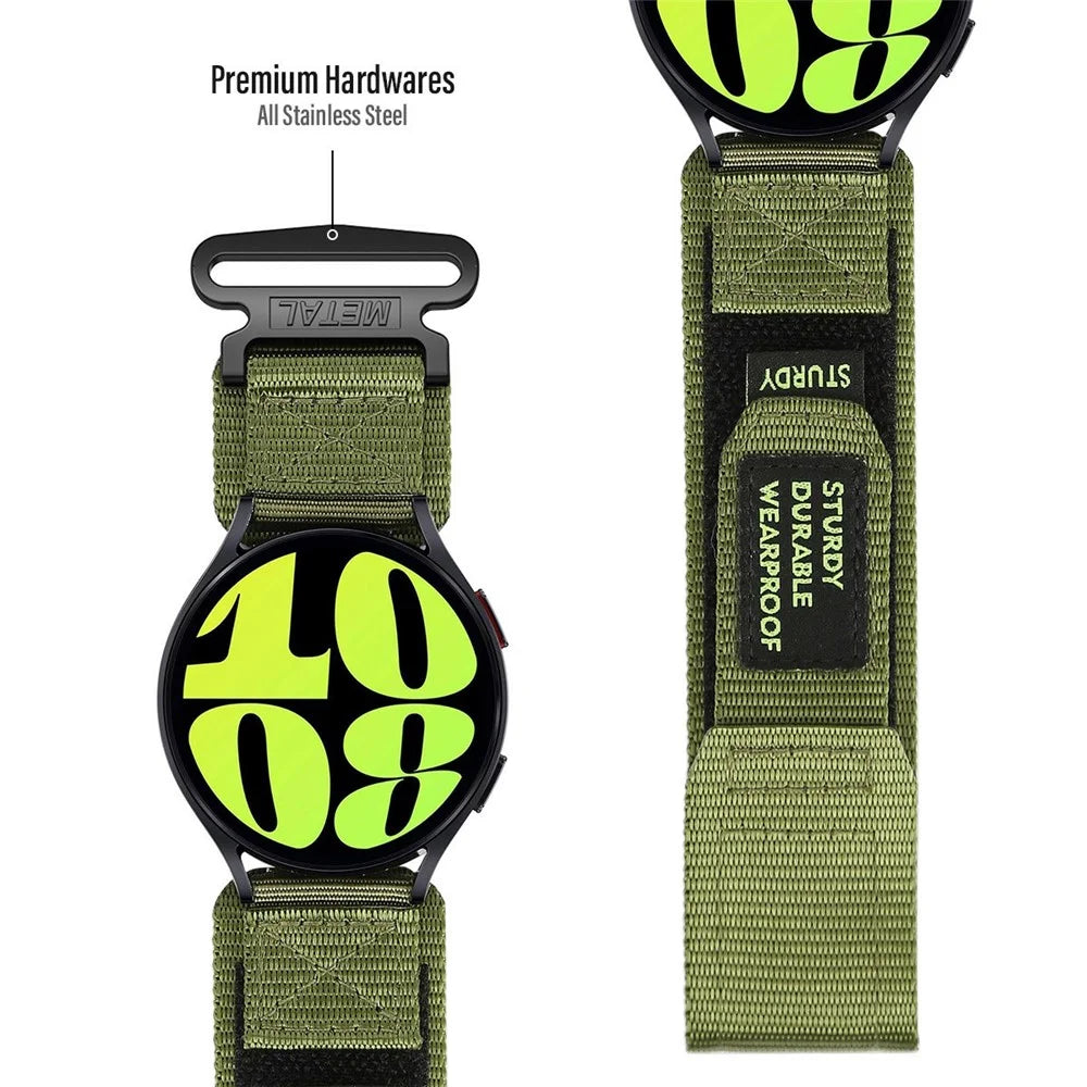 For Samsung Galaxy Watch6 / Watch 5 / Watch4 Nylon Watch Band 22mm Adjustable Wrist Strap - Army Green - 5