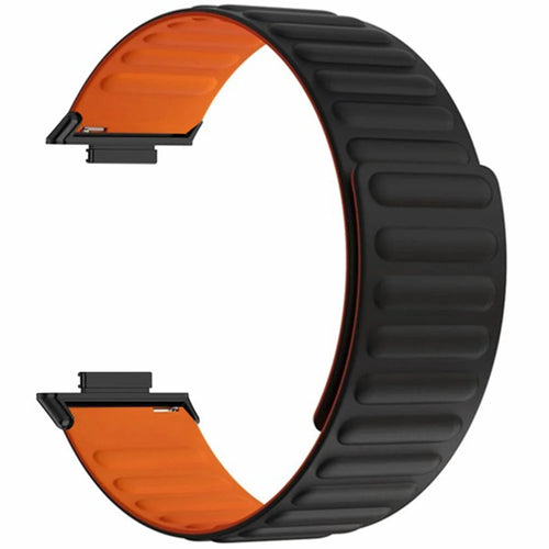 For Huawei Watch Fit 3 Watch Band Adjustable Magnetic Silicone Wrist Strap - Black+Orange - 1