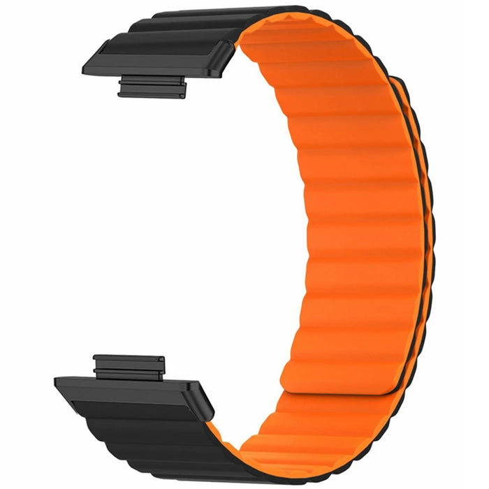 For Huawei Watch Fit 3 Watch Band Adjustable Magnetic Silicone Wrist Strap - Black+Orange - 3