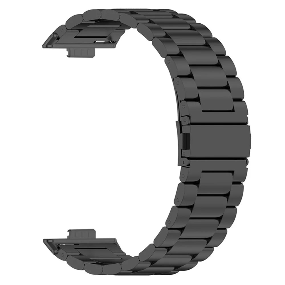 For Huawei Watch Fit 3 Band with Dual Press Buckle, 3-Bead Steel Wrist Strap - Black - 1